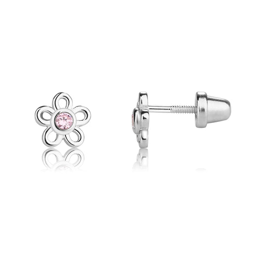 Sterling Silver Pink Outline Daisy Earrings
