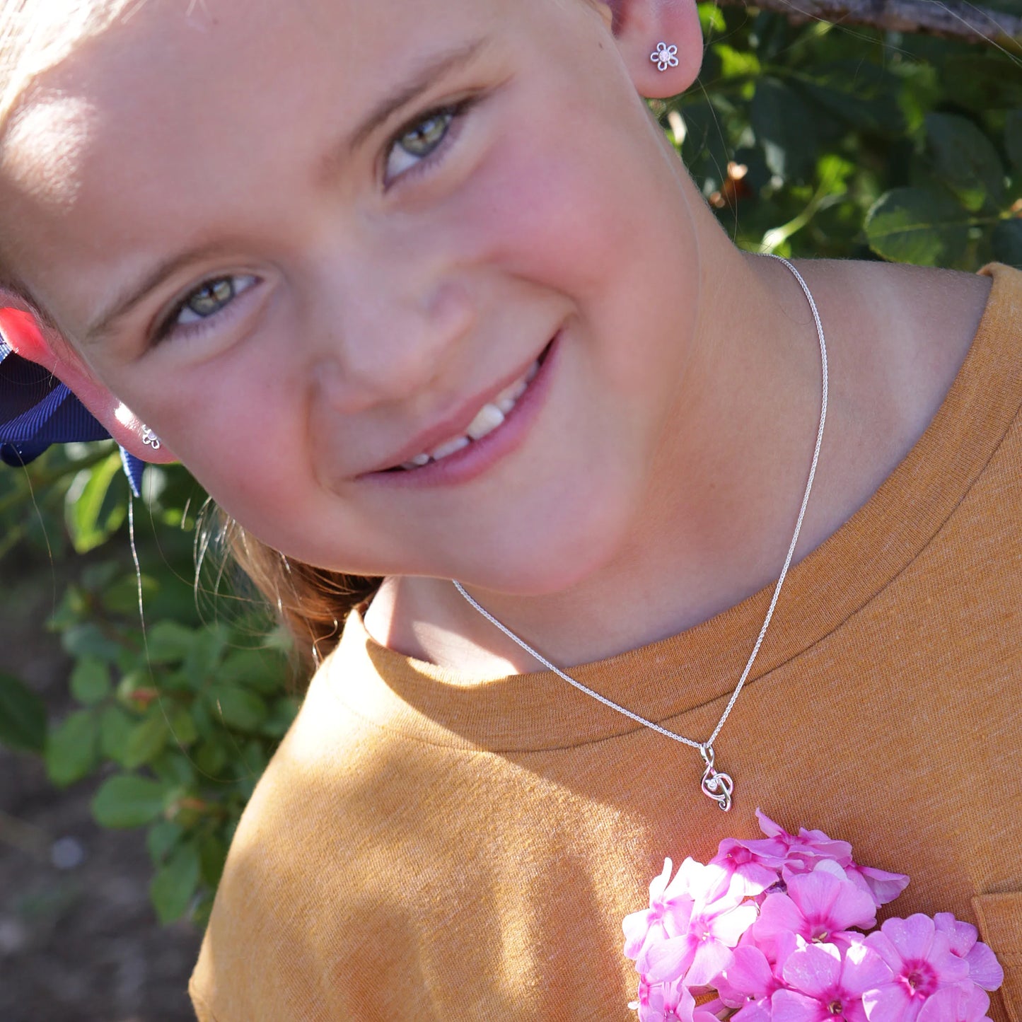 Sterling Silver Pink Outline Daisy Earrings