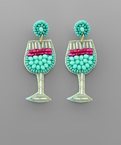 Turquoise Cocktail Glass Beaded Earrings