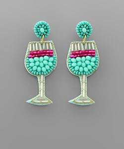 Turquoise Cocktail Glass Beaded Earrings