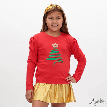 Youth Red Christmas Tree Tinsel Holly Top