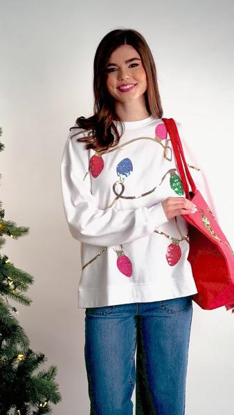 Mud Pie White Sequin Lights Sweatshirt