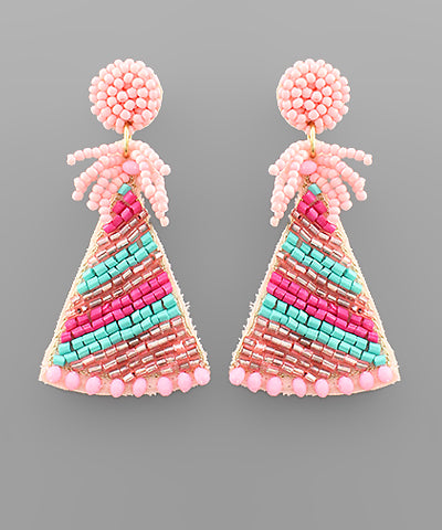 Light Pink Birthday Hat Beaded Earrings