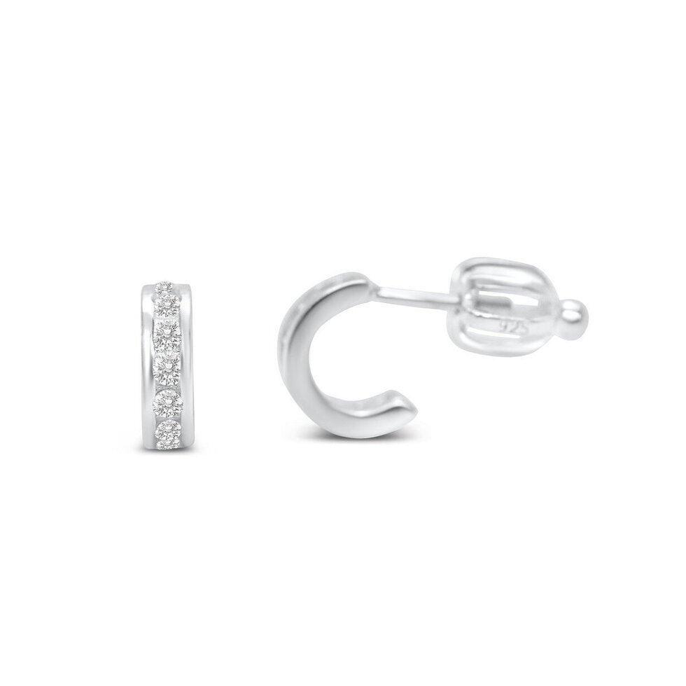 Stia Girl Silver Clear CZ Half Hoop Earrings