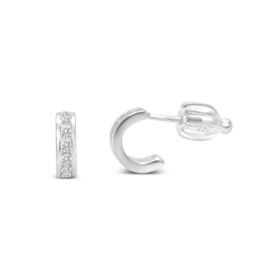 Stia Girl Silver Clear CZ Half Hoop Earrings