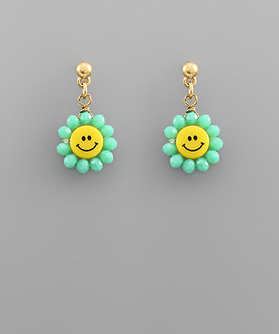 Mint Smiley Face Flower Earrings
