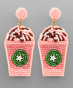 Pink Coffee Cup Bead Earrings