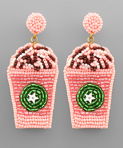 Pink Coffee Cup Bead Earrings