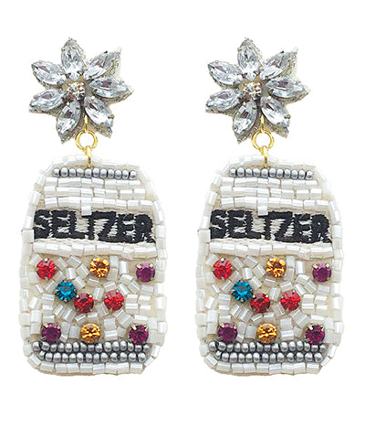 White Beaded Seltzer Earrings