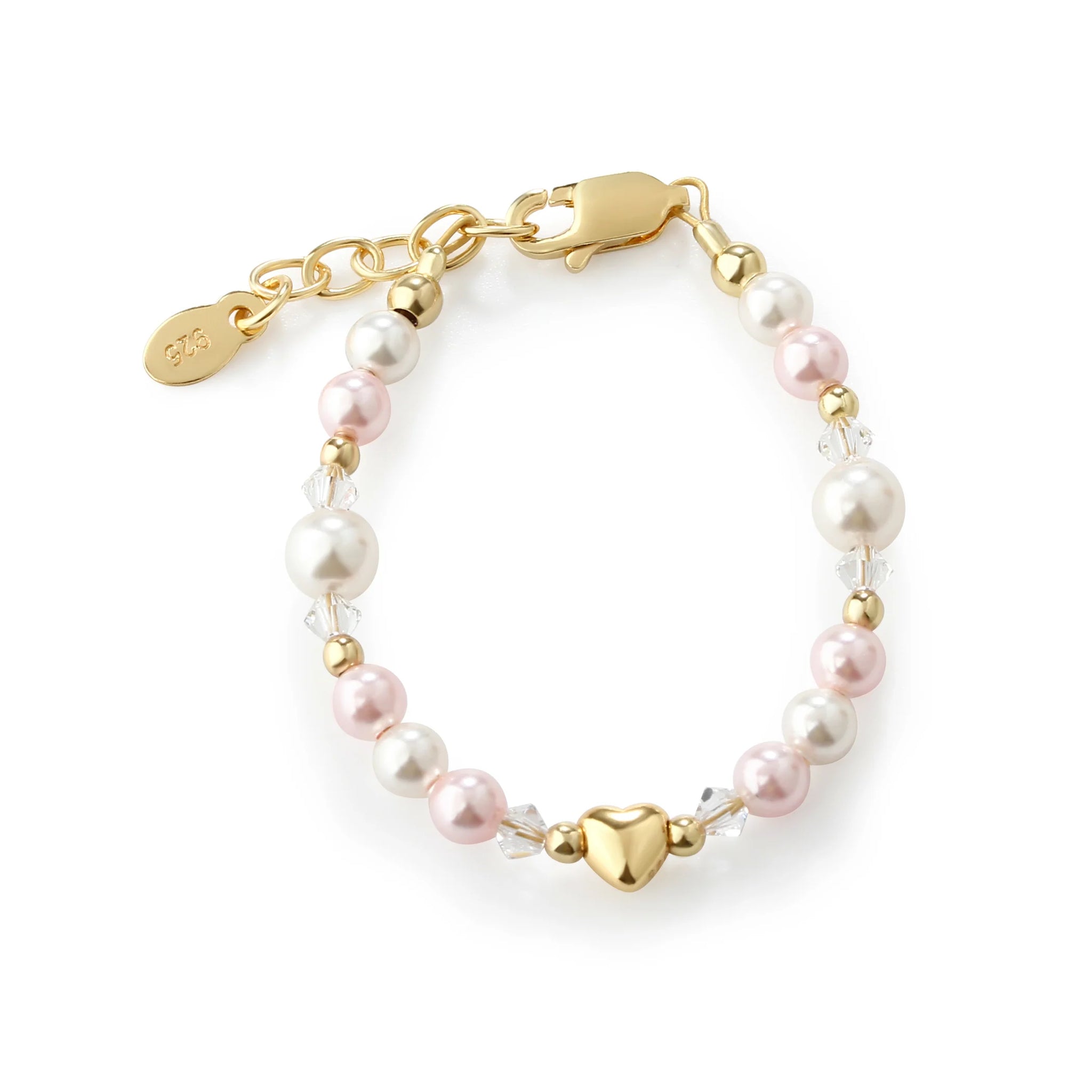 Evelyn - Gold Plated Pearl & Heart Bracelet