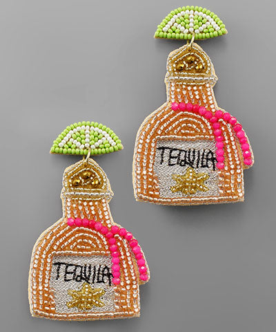 Pink Tequila Bottle & Lime Earrings