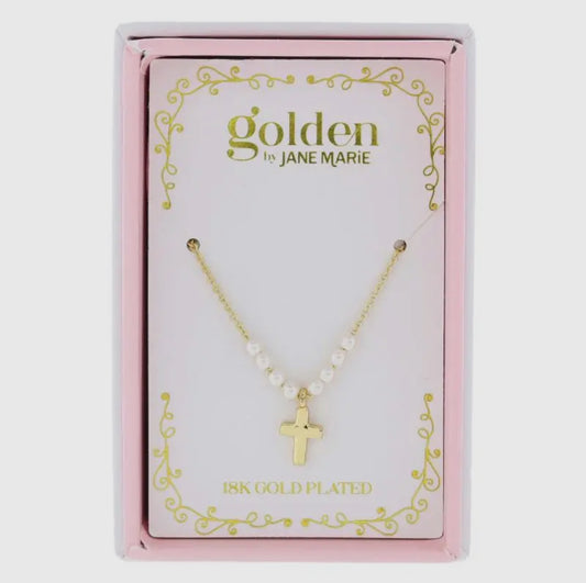 Kids 18K Gold Plated Mini Beads with Gold Cross Necklace