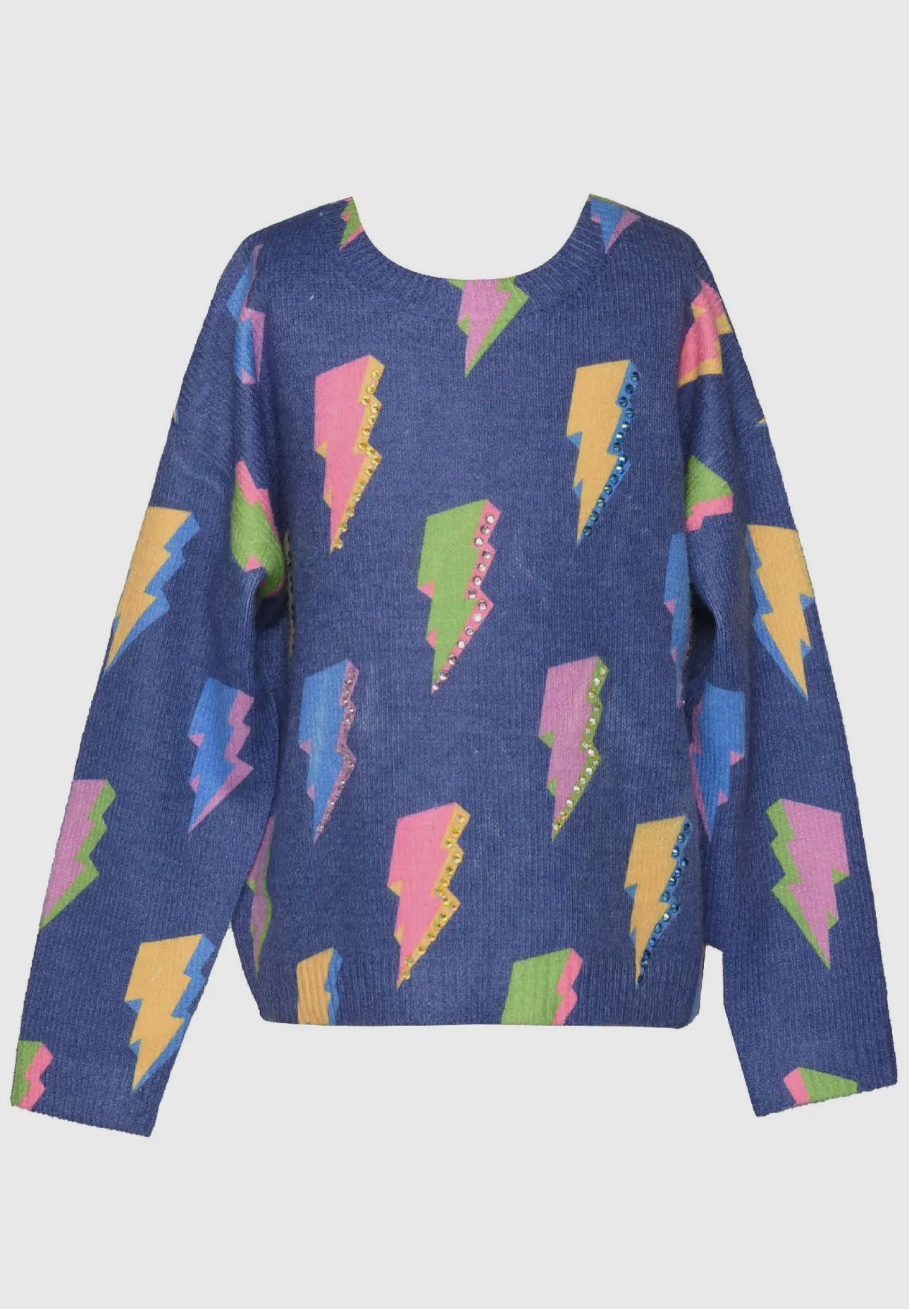 Tween Navy Multi Rhinestone Thunderbolt Sweater