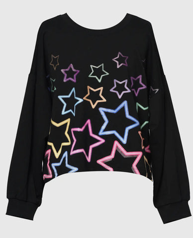 Tween Black Multi Star Printed Sweatshirt