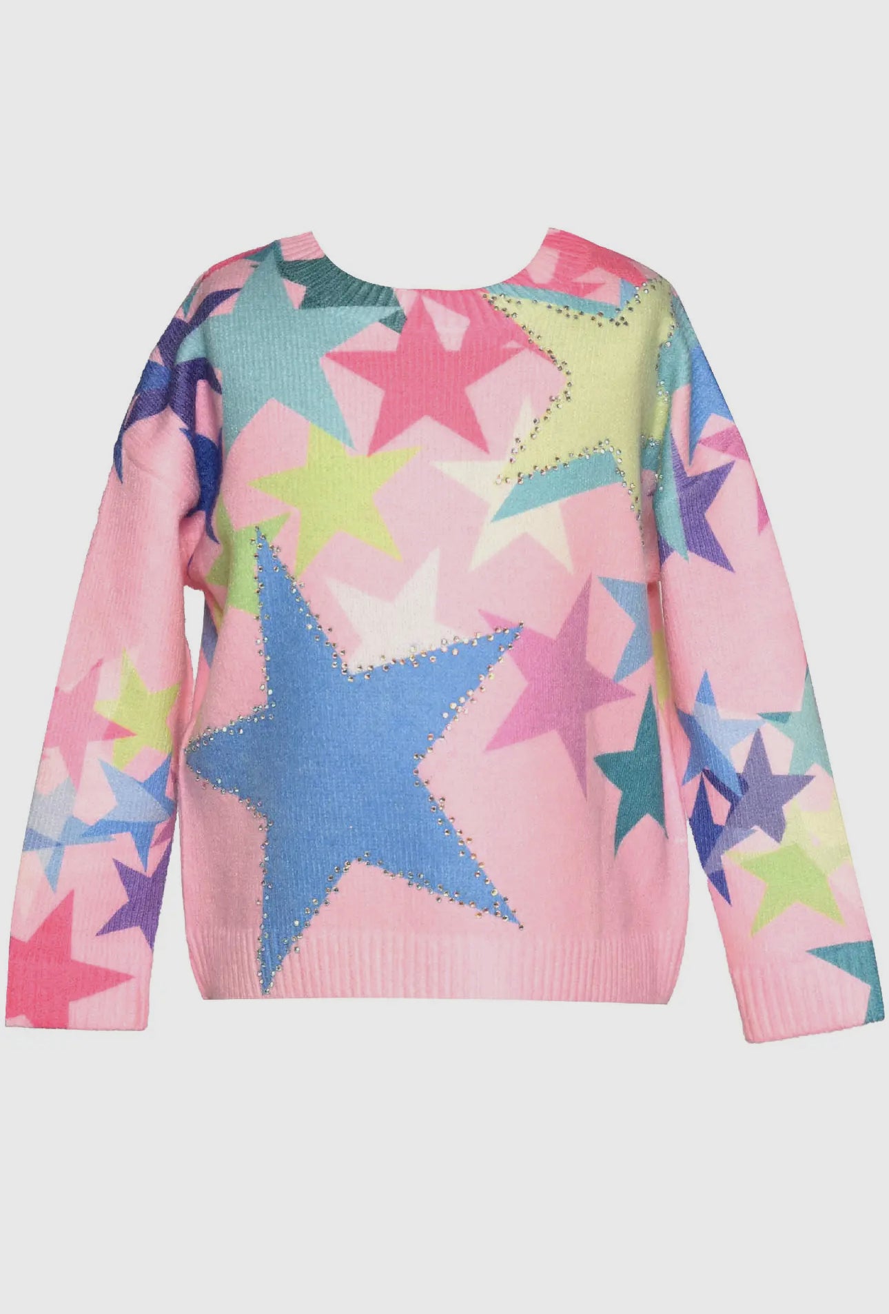 Tween Pink Multi Rhinestone Star Sweater