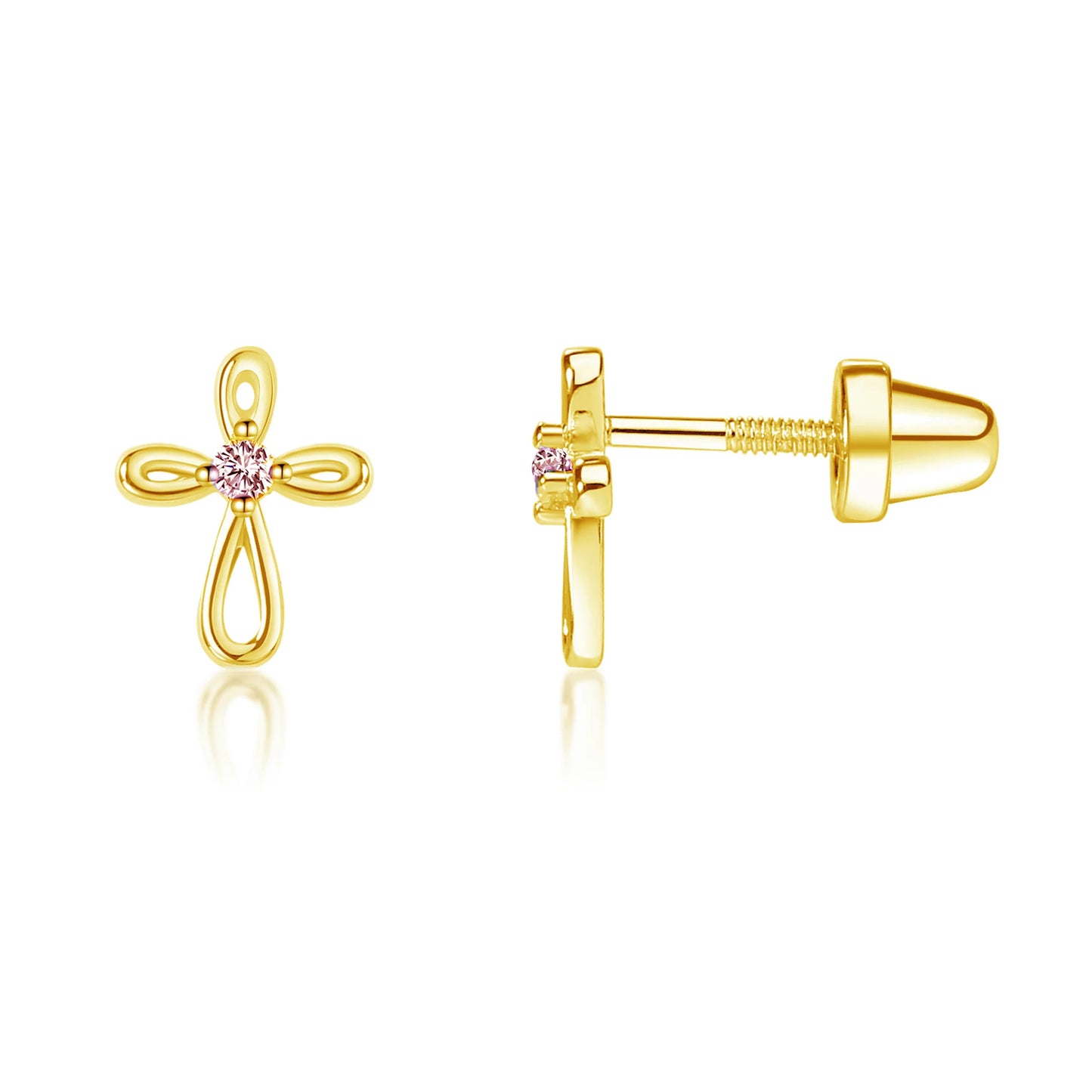14K Gold-Plated Infinity Pink Cross Earrings