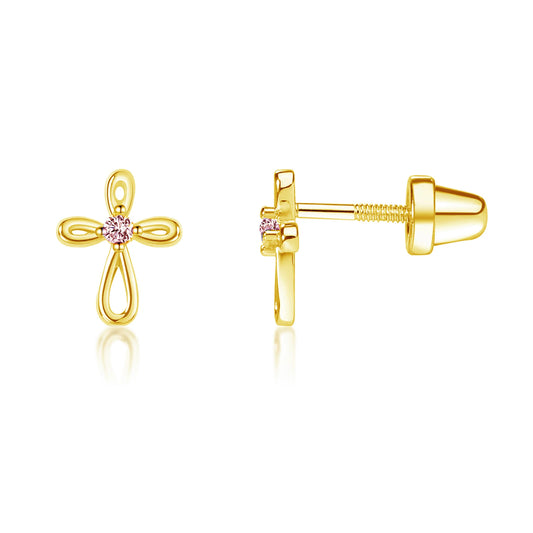 14K Gold-Plated Infinity Pink Cross Earrings
