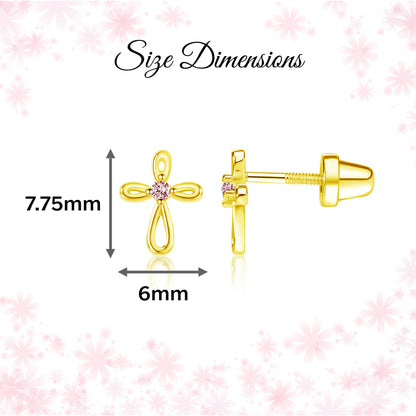 14K Gold-Plated Infinity Pink Cross Earrings