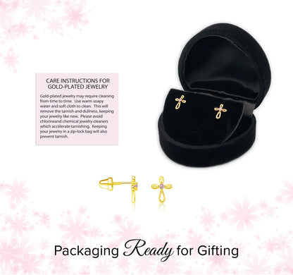 14K Gold-Plated Infinity Pink Cross Earrings