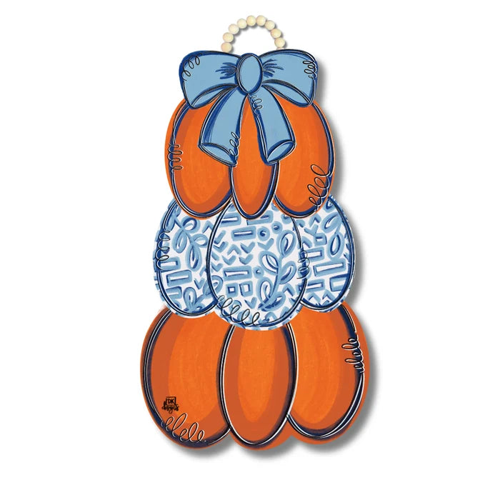 Blue & White 2026 Pumpkin Stack Door Hanger