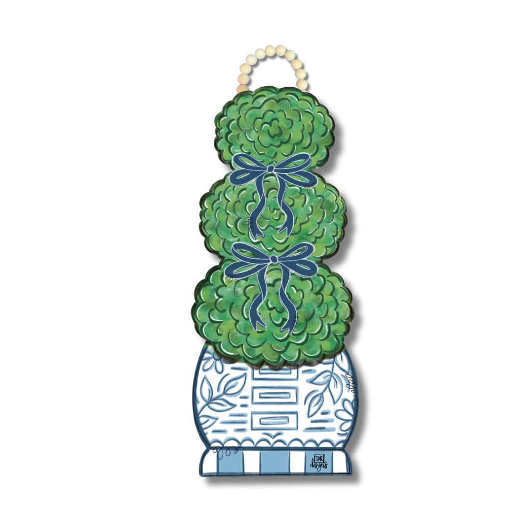 Blue and White Topiary Door Hanger by DK Designs Georgia