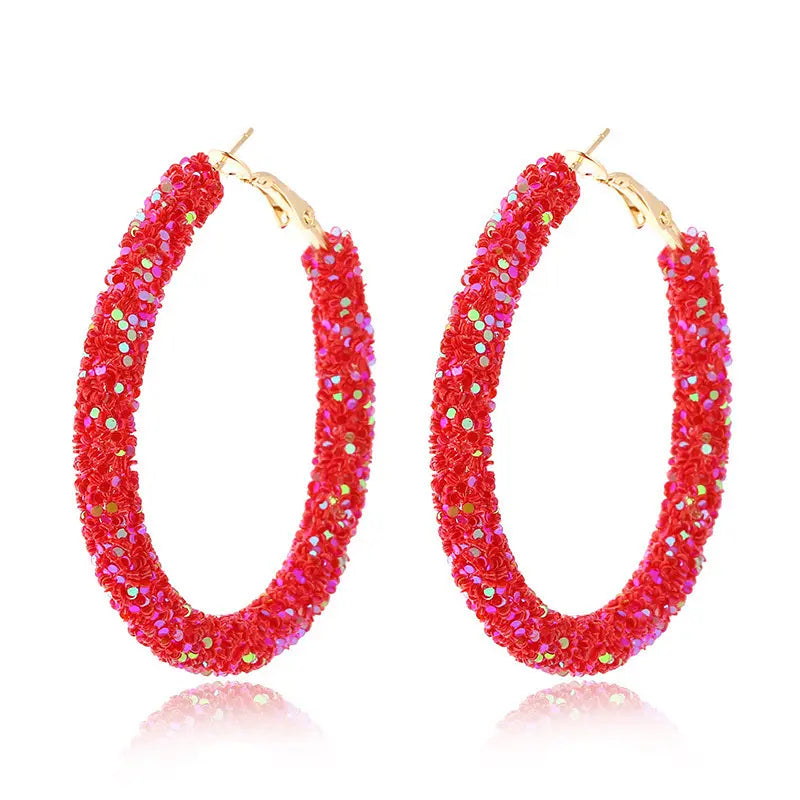Bright Red Glitter Ellie Hoop Earrings