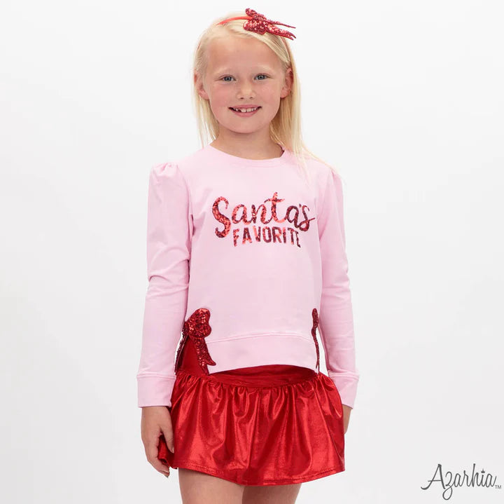 Youth Pink Santa's Favorite Sequin Holly Top