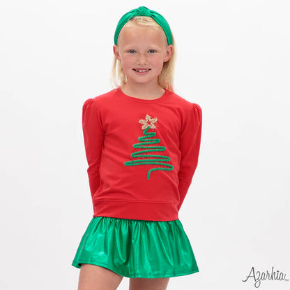 Youth Red Christmas Tree Tinsel Holly Top