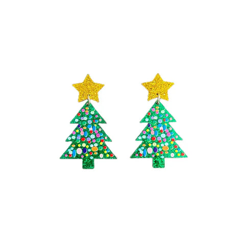 Mini Green Dotted Christmas Tree Earrings