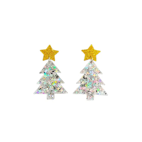 Mini Silver Christmas Tree Earrings