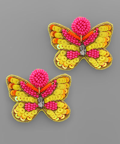 Yellow & Pink Butterfly Sequin Earrings
