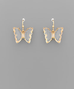 Gold Butterfly Glass Dangle Earrings