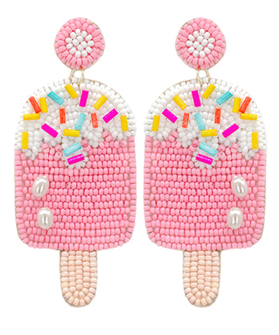 Pink Beaded Popsicle Earrings