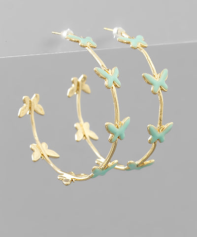Mint & Gold Butterfly Hoop Earrings