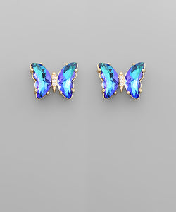 Blue Butterfly Glass Studs