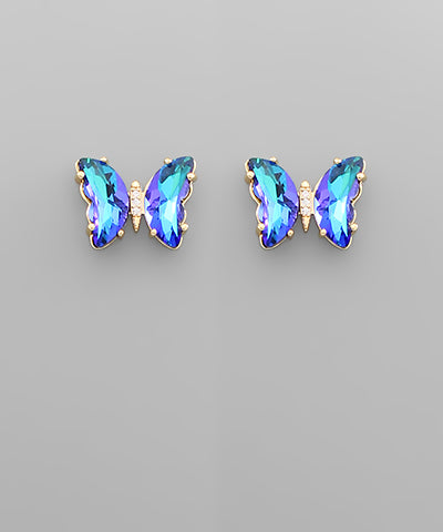 Blue Butterfly Glass Studs