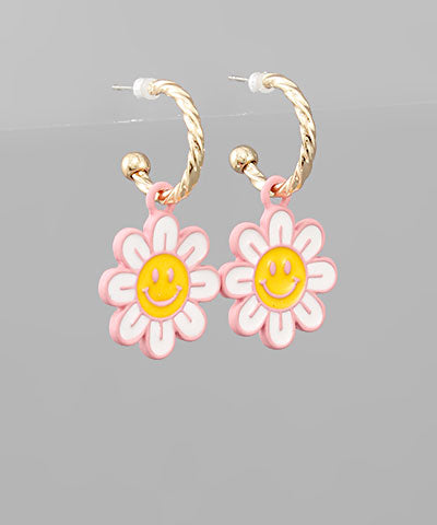 Pink Smiley Flower Dangle Earrings