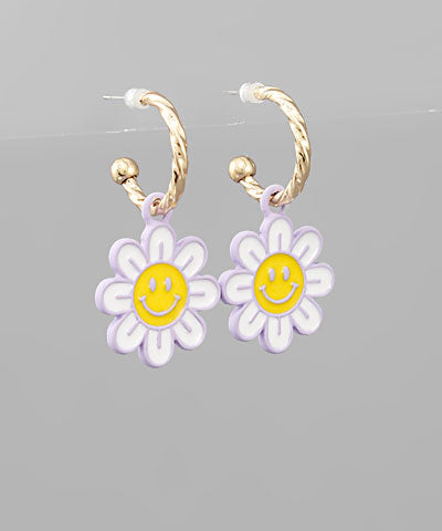 Lavender Smiley Flower Dangle Earrings