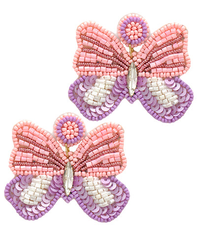 Pink, Lavender, & White Butterfly Earrings
