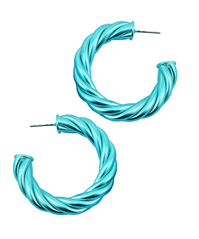 Metallic Turquoise Twist Hoop Earrings