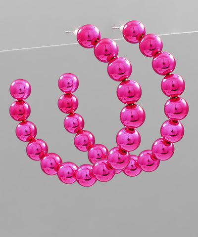 Pink Coated Ball Hoop Earrings