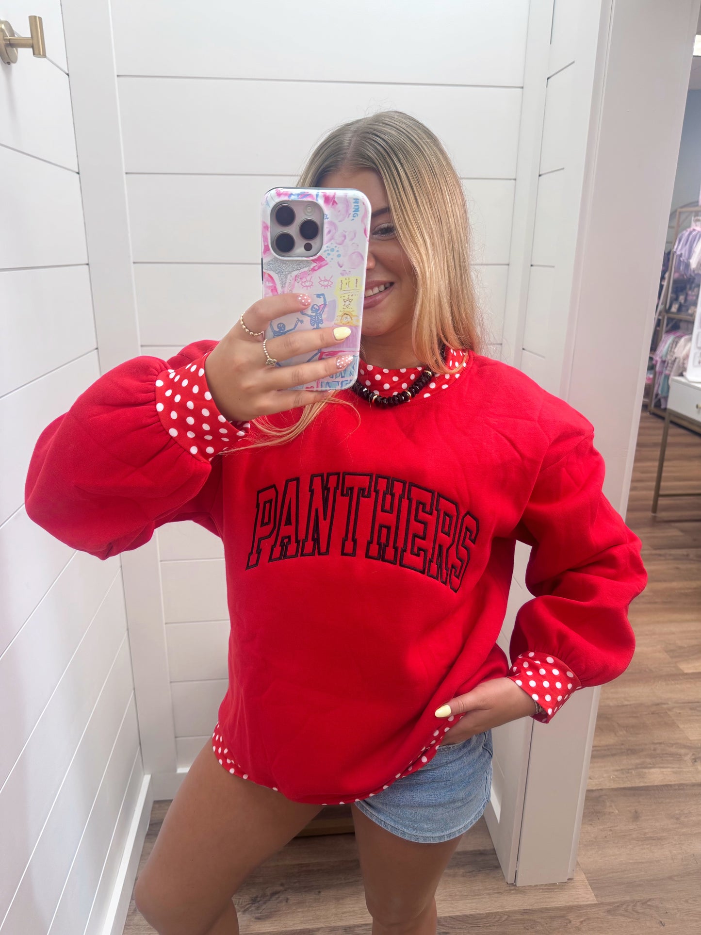 Red Polka Dot Panthers Mockneck