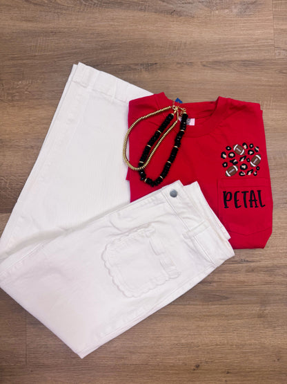 Red Petal Leopard Football Pocket Tee