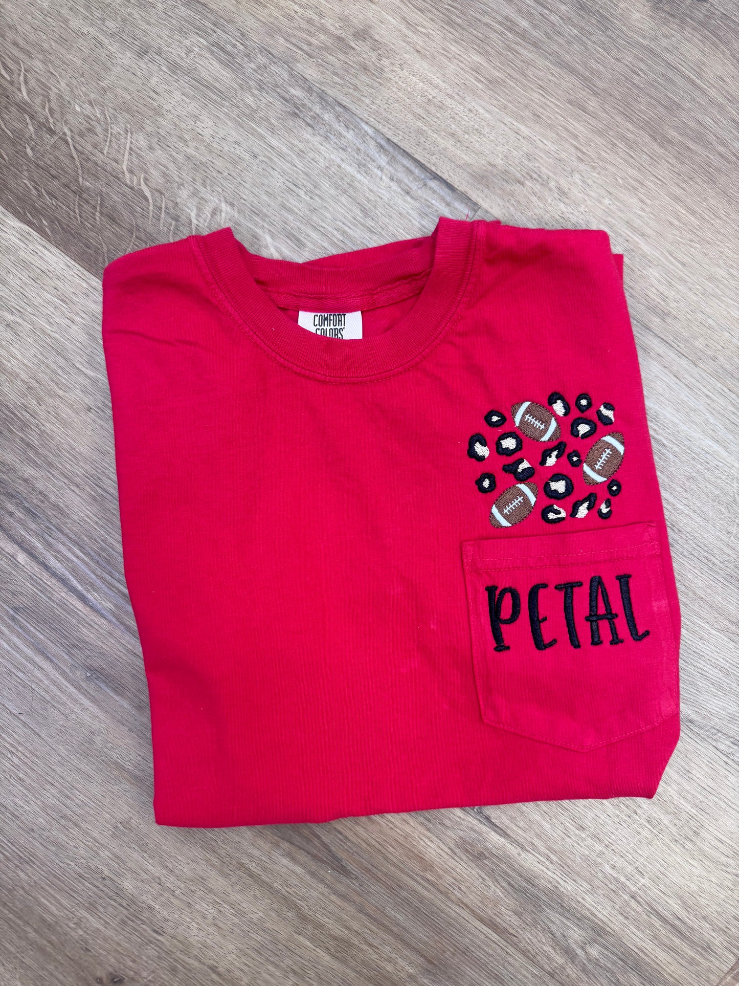 Red Petal Leopard Football Pocket Tee