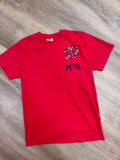 Red Petal Leopard Football Pocket Tee