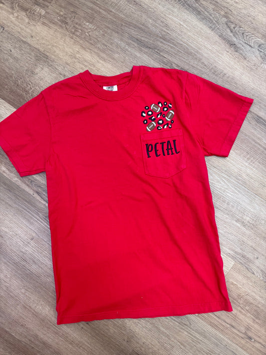 Red Petal Leopard Football Pocket Tee