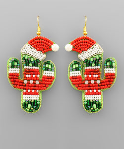 Green & Red Cactus with Ugly Sweater Earrings