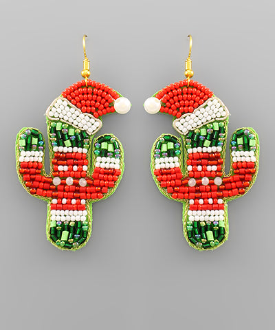 Green & Red Cactus with Ugly Sweater Earrings