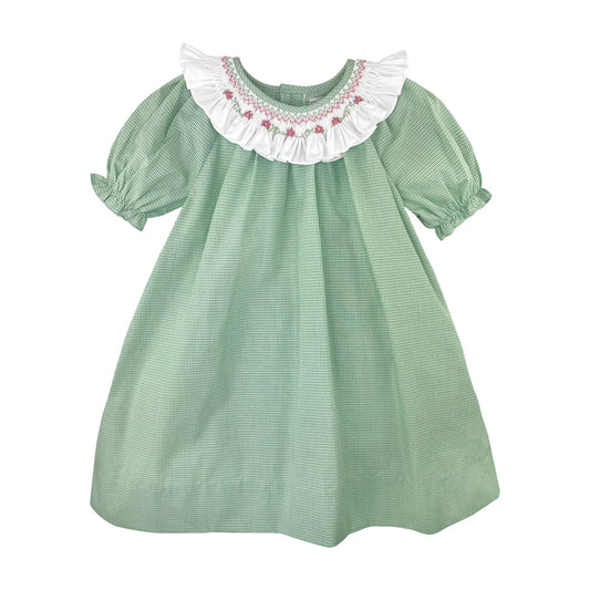 Green Gingham Bishop Smocked Dress