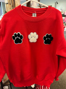 Youth Red Mini Paws Chenille Patch Sweatshirt